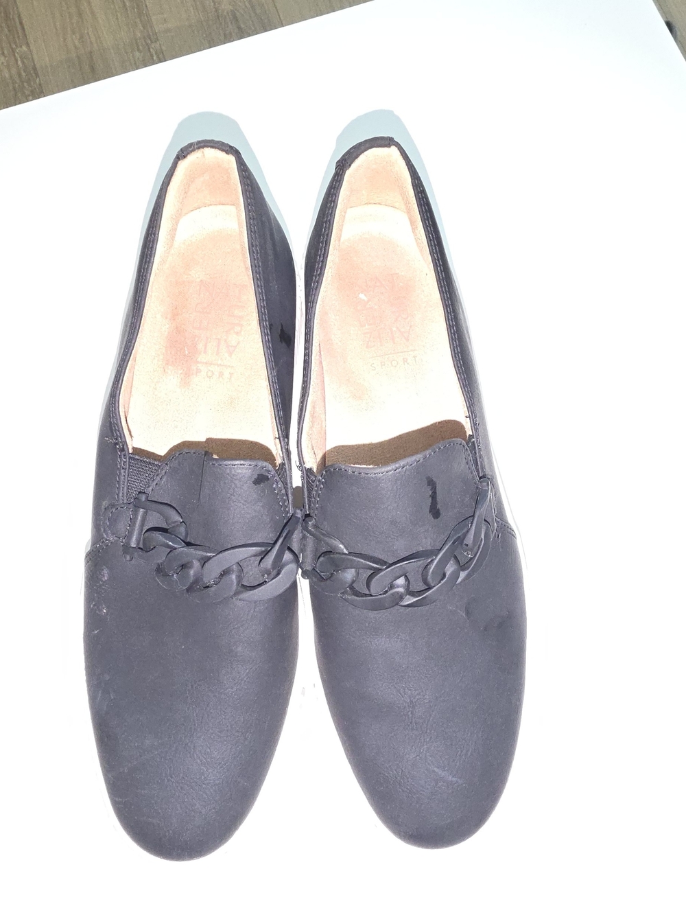 Naturalizer Black Slip-On Chain-Trim Loafers